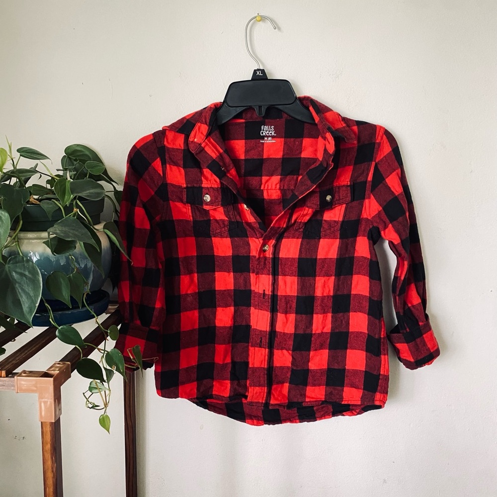 Falls Creek Boy’s Buffalo Plaid Button Down Shirt Size Medium 8